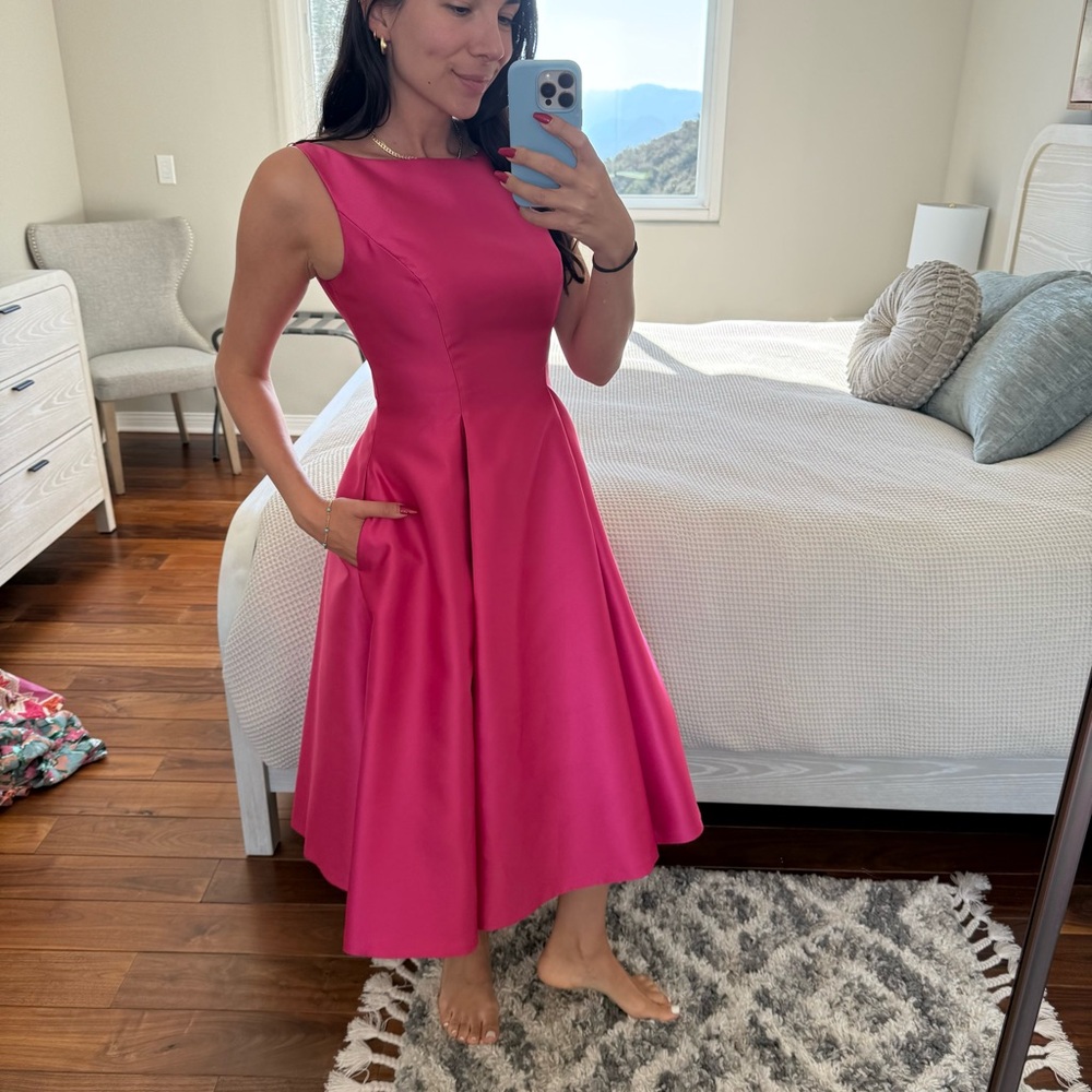 Adrianna Papell Boat Neck Sleeveless A-Line Taffeta Dress